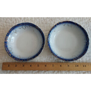 Flow Blue Berry Bowls Set Of Two Antique Excellent Shape China Gold overlay